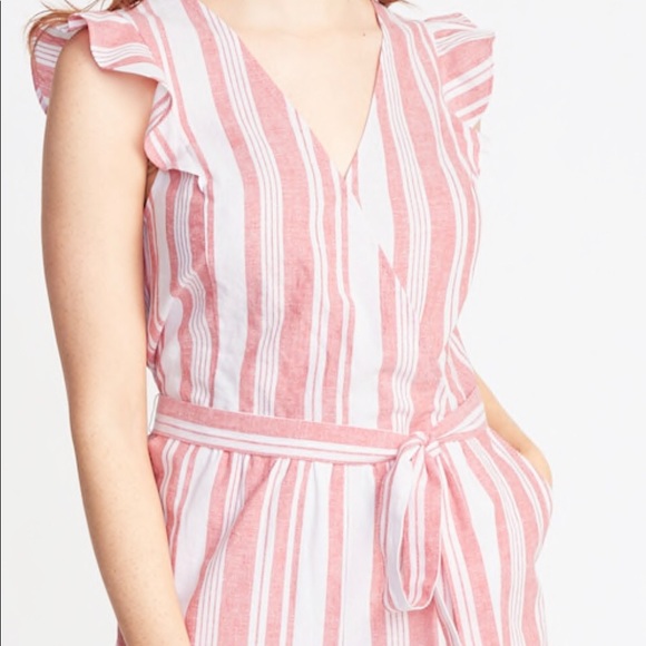 Old Navy white & gray striped tie-belt jumpsuit - Picture 7 of 7
